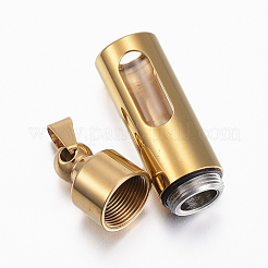 304ステンレスペンダント  ガラスと  コラム  ゴールドカラー  48x13mm  穴：6.5x6mm&nbsp;STAS-H385-06G