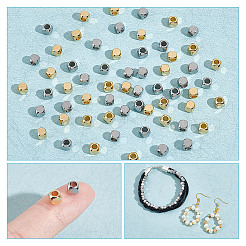 60個2色304ステンレススチールスペーサービーズ  キューブ  ゴールデン·ステンレス鋼色  4x4x4mm  穴：2mm  30個/カラー&nbsp;STAS-UN0053-74