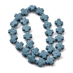 天然溶岩岩ビーズ連売り  クロス  染め  スチールブルー  14x14x6mm  穴：1.5mm  約28個/連  15.94''（40.5センチメートル）&nbsp;G-L498-E02-01B