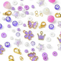 DIY ラウンドアクリル & ガラスビーズブレスレット ジュエリーキット  合金エナメルチャーム付き  スミレ  10.5x13x3mm  穴：2mm&nbsp;DIY-FS0006-29C