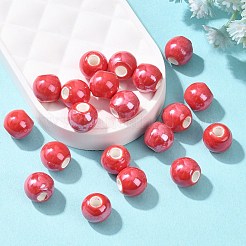 釉薬をかけた磁器製の丸いビーズ  光沢のあるセラミックビーズ  レッドオレンジ  8mm  穴：2mm&nbsp;PORC-S489-8mm-14