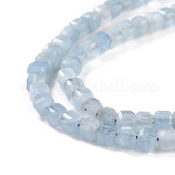 天然石アクアマリンビーズ連売り  多面カット  キューブ  3x3x3mm  穴：0.8mm  約126個/連  15.51インチ（39.4cm）&nbsp;LS-G-K315-A01