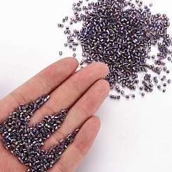 ガラス竹ビーズ  シルバーの裏地付きレインボー  紫色のメディア  2.5~3x2mm  穴：0.9mm  約15000個/ポンド&nbsp;SEED-S032-09A-639