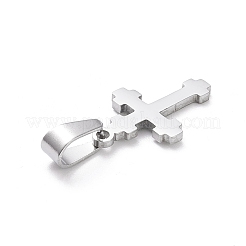 変色しない304ステンレススチールペンダント  レーザー切断  クロス  ステンレス鋼色  20x12x1.5mm  穴：3.5x7mm&nbsp;LS-STAS-L216-33P