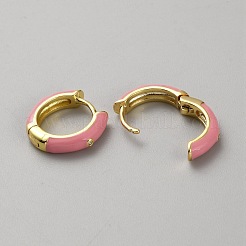 女性用ゴールド真鍮エナメルハギーフープピアス  パールピンク  14x3mm&nbsp;EJEW-WH0019-57G-02