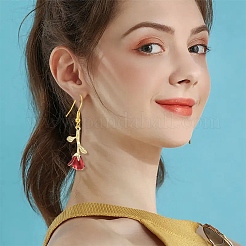 3ペア3色の真鍮フラワーダングルイヤリング  合金の女性用ペンダント付き  ゴールドカラー  ミックスカラー  44mm  1対/カラー&nbsp;EJEW-YW00003