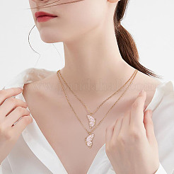 母娘の友達に贈る鉄製お揃い蝶ペンダントネックレス2個。  亜鉛合金カップルペンダント  ゴールドカラー  ピンク  18.11インチ（46cm）&nbsp;JN1034A-1
