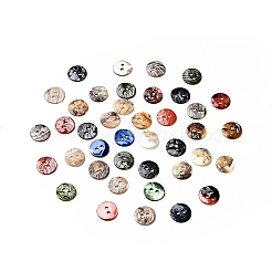 マザーオブパールボタン  あこやシェルボタン  染め  フラットラウンド  ミックスカラー  10x1mm  穴：1.5mm&nbsp;SHEL-J001-M05