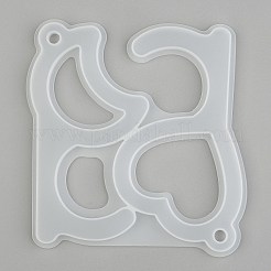 ドアオープナーシリコンモールド  エポキシ樹脂DIYタッチレスキーホルダー用  ハート＆ムーン  ホワイト  108x108x6mm  インナーサイズ：104~107x55~60mm  穴：6mm&nbsp;DIY-J003-01