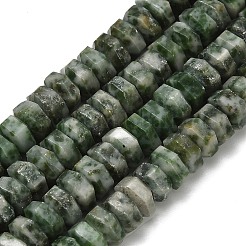 天然グリーンスポットジャスパービーズ連売り  多面カット  六角  6x6x3mm  穴：0.8mm  約108個/連  14.72~14.80''（37.4~37.6センチメートル）&nbsp;G-G317-A18-3x6mm