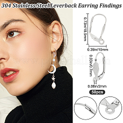 304ステンレススチールフレンチフックピアス金具50個  カン付き  ステンレス鋼色  18.5x10mm  穴：2mm  ピン：0.7mm&nbsp;STAS-BBC0004-07
