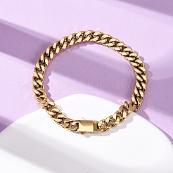 ユニセックスの304ステンレススチールカーブチェーンブレスレット  イオンプレーティング（ip）  18KGP本金メッキ  8インチ（20.2cm）&nbsp;BJEW-K283-01A-G