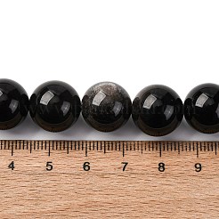 天然銀光沢の黒曜石ビーズ 連売り  ラウンド  14mm  穴：1.2mm  約28個/連  15.16''（38.5センチメートル）&nbsp;G-F808-C01-14mm