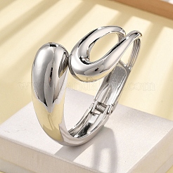 女性用合金ヒンジ付きバングル  ティアドロップ  プラチナ  内径：2-1/8インチ（5.5cm）x2-1/2インチ（6.4cm）&nbsp;BJEW-D312-01P