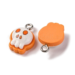 ハロウィーンのテーマの不透明樹脂ペンダント  プラチナメッキ鉄ループ付き  スカル  17.5x12x6mm  穴：2mm&nbsp;RESI-D075-01M