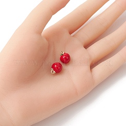2個真鍮エナメルチャーム  模造果物  ライトゴールド  アップルチャーム  レッド  12.5x10mm  穴：1.6mm&nbsp;KK-YW0001-88