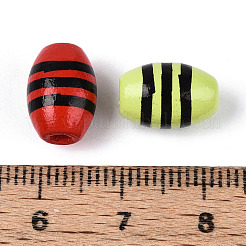 印刷されたシマウッドビーズ  ライス  ミックスカラー  12x8mm  穴：3mm&nbsp;WOOD-L022-02B