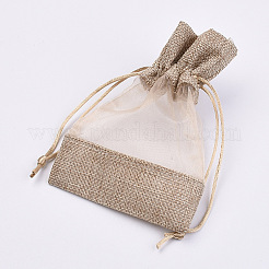 綿パッキングパウチ  巾着袋  オーガンジーリボン付き  淡い茶色  14~15x10~11cm&nbsp;LS-OP-R034-10x14-13B