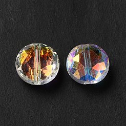 ガラス k9 ガラス  模造オーストリアクリスタルビーズ  多面カット  フラットラウンド  クリアAB  10x6mm  穴：1.5mm&nbsp;GLAA-H024-01B