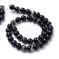 天然石黒瑪瑙ビーズ連売り  染め＆加熱  ラウンド  ブラック  8mm  穴：1mm  約46~48個/連  14.57~14.96インチ（37~38cm）&nbsp;G-R412-19-8mm