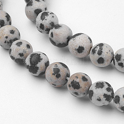 天然のダルメシアンジャスパービーズ連売り  ラウンド  艶消し  6~6.5mm  穴：1mm  約60個/連  14.9インチ（38cm）&nbsp;G-G735-68F-6mm