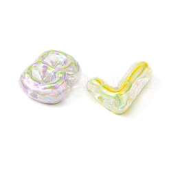 20 個の UV メッキ透明アクリルビーズ  手描きのビーズ  虹色の  エナメル  数  ミックスカラー  24~25x17~22x9~10mm  穴：2.5mm&nbsp;OACR-YW0001-58