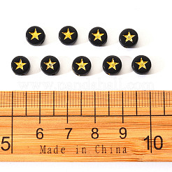 黒の不透明なアクリルビーズ  スターとフラットラウンド  黄金メッキ  7x4mm  穴：1.5mm  約200個/袋&nbsp;PACR-YW0001-04C