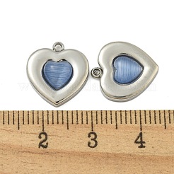 304ステンレススチールチャーム  猫の目で  ハート  ブルー  14x13x3.5mm  穴：1.4mm&nbsp;STAS-L022-202P-01