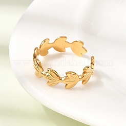 女性用304ステンレススチールカフオープンリング  葉  イオンプレーティング（ip）  18KGP本金メッキ  6.5mm  内径：18mm&nbsp;RJEW-L342-08G