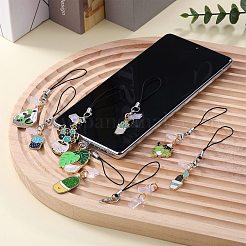 合金エナメルモバイルストラップ10本  プラスチックモバイル防塵プラグ付き  サボテン  ミックスカラー  87~103mm  10個/セット&nbsp;HJEW-SW00132-04
