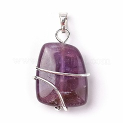 天然石アメジストペンダント  真鍮パーツ  台形  銀色のメッキ  32~33x21~23x10~11mm  穴：8x5mm&nbsp;G-I220-D02