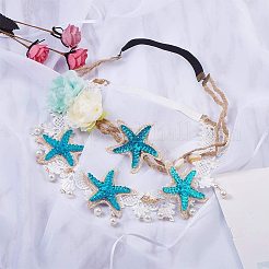 手作りレース女性ヘッドバンド  麻ひも、天然貝殻/アクリルパール付き  ミックスカラー  530x16mm&nbsp;OHAR-PH0001-06