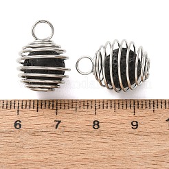 鉄製の螺旋ケージ天然溶岩ペンダント  丸いボールケージチャーム  プラチナ  15.5~18x14mm  穴：4.2mm&nbsp;PALLOY-JF05552