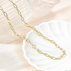 真鍮ペーパークリップチェーンネックレス  長持ちメッキ  ラックめっき  鉛フリー＆カドミウムフリー  18KGP本金メッキ  16.93インチ（43cm）&nbsp;X-NJEW-A042-03G