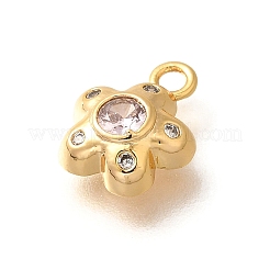 真鍮製マイクロパヴェキュービックジルコニアチャーム  花  18KGP本金メッキ  10x8x3mm  穴：1.5mm&nbsp;KK-K294-20G