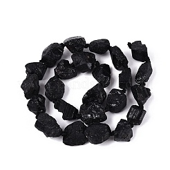 生の粗い天然ブラック トルマリン ビーズ 連売り  ナゲット  9~19x7~15x7~15mm  穴：0.8~1.2mm  約24個/連  14.96~15.35インチ（38~39cm）&nbsp;G-N362-09A-01