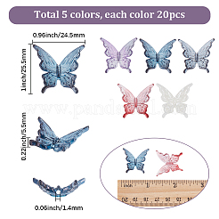 100個5色アクリルビーズ  蝶  ミックスカラー  25.5x24.5x5.5mm  穴：1.4mm  20個/カラー&nbsp;TACR-SP0001-44