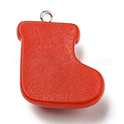 不透明樹脂ペンダント  プラチナメッキの鉄製ループ付きクリスマスチャーム  クリスマスソックス  26x23x8mm  穴：2mm&nbsp;CRES-D010-02D