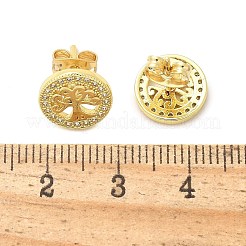 真鍮マイクロペーブクリアキュービックジルコニアスタッドピアス  ツリー付きフラットラウンド  18KGP本金メッキ  10.5mm&nbsp;EJEW-P303-01B-G