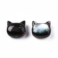 天然な黒リップシェルビーズ  猫の頭  6x7x4mm  穴：0.9mm&nbsp;X-SSHEL-N032-47