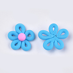 手作り樹脂クレイカボション  花  ディープスカイブルー  27~28x26~28x10~11mm&nbsp;CLAY-S091-33C