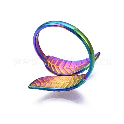 304ステンレススチールリーフカフリング  女性のためのレインボーカラーオープンリング  usサイズ7 1/2(17.7mm)&nbsp;RJEW-N038-1010