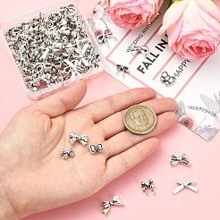 100個10スタイルチベットスタイル合金ビーズ  蝶結び  アンティークシルバー  7~13.5x10~19x3~5mm  穴：1.2~1.8mm  10個/スタイル&nbsp;FIND-CJ0003-95