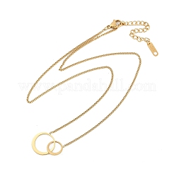 イオンプレーティング（IP）304ステンレススチールダブルリングペンダントツイストチェーンネックレス女性用  18KGP本金メッキ  17.13インチ（43.5cm）&nbsp;NJEW-P320-10G