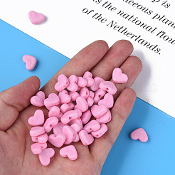 不透明なアクリルビーズ  染め  単語「love」付けのハート  パールピンク  10x13.5x4.5mm  穴：1.8mm  約2300個/500g&nbsp;MACR-S373-128-S11
