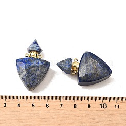 天然ラピスラズリの香水瓶ペンダント  304ステンレススチール製金具付き  多面カット  三角形のチャーム  ゴールドカラー  39~40x25x11~12mm  穴：1.9mm&nbsp;G-L623-10G-04