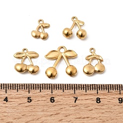 ステンレスペンダント201個  チェリーチャーム  ゴールドカラー  10~15x8~14.5x2.5~5mm  穴：1.2~2.5mm  5個/セット&nbsp;STAS-F348-02G
