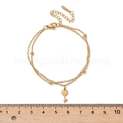 304ステンレススチールキーチャームチェーンブレスレット  女性用マルチ連売りブレスレット  18KGP本金メッキ  6-3/4インチ（17cm）  ペンダント：13x5.5x1mm&nbsp;BJEW-M097-01B-G