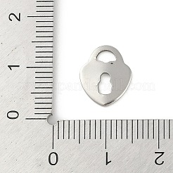 変色しない201ステンレススチールチャーム  ハート南京錠チャーム  ステンレス鋼色  12x10x1mm  穴：2x3mm&nbsp;STAS-C108-50P