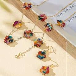 花の合金とアクリルのジュエリーセット  ブレスレット＆イヤリング＆ネックレス  カラフル  390mm&nbsp;FS-WG36751-01